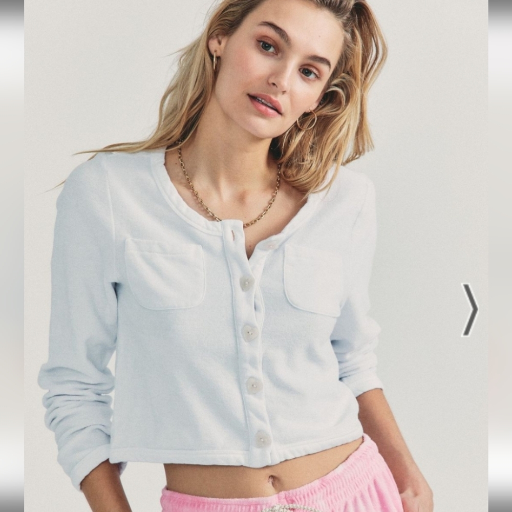 LoveShackFancy White Terrace Sun Terry Deshay Cropped "sweater"